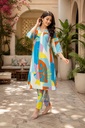 [2505] Women’s Rayon Slub Printed Kurta Pant Set with Multicolor Geometric Design