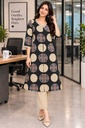 [2500] Women’s Printed Kurta Pant Set with 3/4 Sleeves, V-Neck & Lace Border Detailing