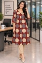 Women’s Printed Kurta Pant Set with 3/4 Sleeves, V-Neck & Lace Border Detailing (BROWN, S)